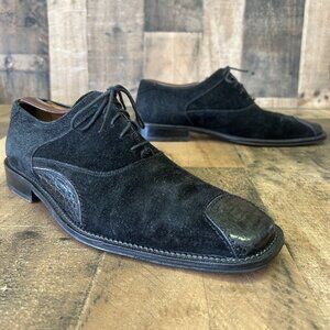 David Eden Suede Crocodile Oxford Square Toe Dress Shoes Mens 8